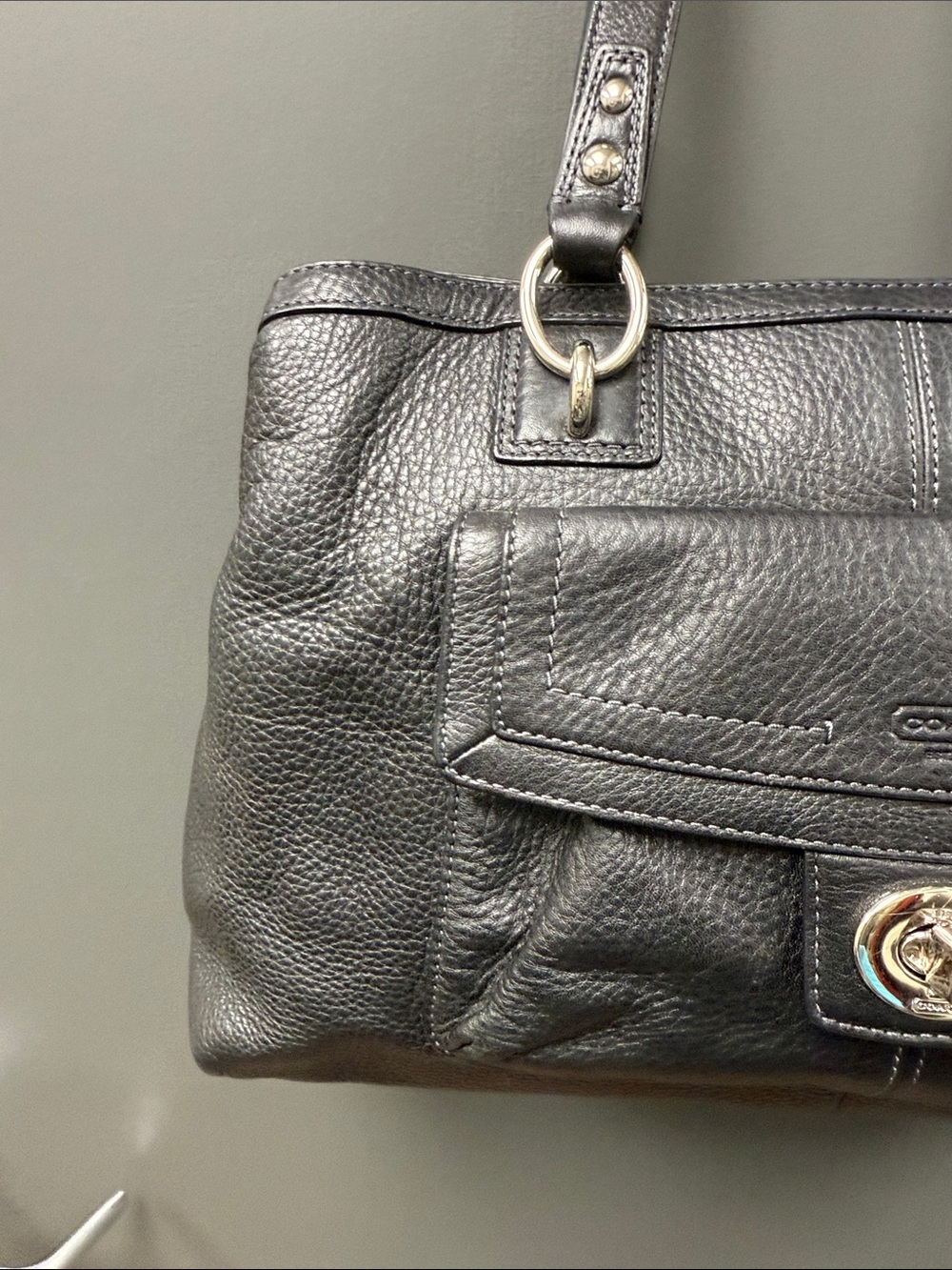 Vintage Coach Penelope Pebbled Leather Turnlock Satchel - Black-EUC - Picture 5 of 13